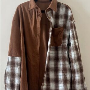 Women's Brown Plaid Oversized Shirt Jacket